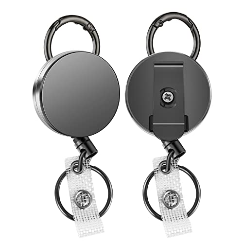 Steowsey 2Er Pack Schwer Last Einziehbarer Ausweis Halter Rollen, Metall Ausweis Halter mit GüRtel Clip SchlüSsel AnhäNger für Namens Karten SchlüSsel AnhäNger von Steowsey
