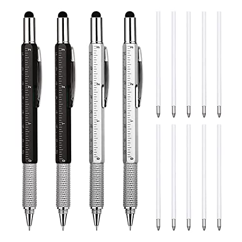 Steowsey 4 StüCke 6-In-1 Mehrfachwerkzeug Geschenk Werkzeug Stift Personalisierter Stift mit Lineal Werkzeug Gadget Stift A von Steowsey