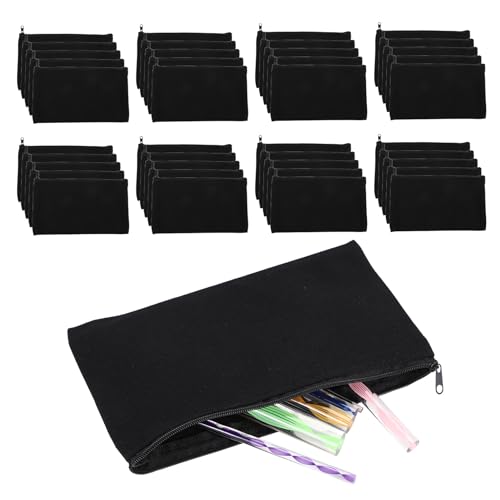Steowsey 40 StüCk Leinwand Bleistift Beutel ReißVerschluss Make-Up Blank DIY Mehr Zweck Toilettenartikel StationäRe Aufbewahrungs Beutel (Schwarz) von Steowsey