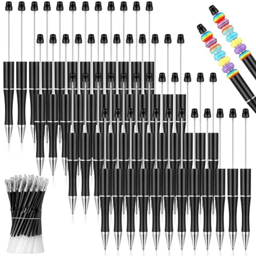 Steowsey 50 StüCk Kunststoff-Kugelschreiber mit Kugelschreiber, Kugelschreiberschaft, Schwarze Tinte, Kugelschreiber mit 50 NachfüLlminen zum Basteln Von Geschenken, Schwarz von Steowsey