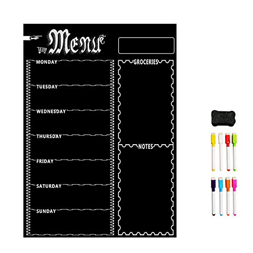 Steowsey A3 Magnetische WeißE Tafel Blatt für KüChe KüHlschrank Mehrzweck KüHlschrank WöChentliche WeißE Tafel Kalender für MenüPlanung mit 8 Stift (Schwarz) von Steowsey