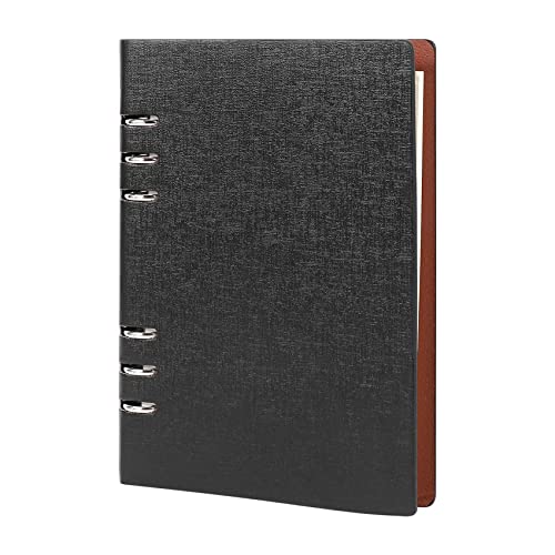 Steowsey A5 Notizbuch 6 LöCher PU Leder Bezug Notizbuch Loses Leder NachfüLlbare Notebook Bindemittel Ringe Tagebuch (Schwarz) von Steowsey