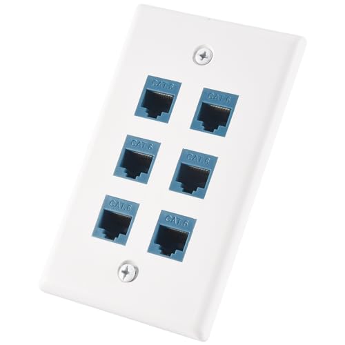 Steowsey Cat 6 Ethernet Wand Platte 6 Port, Ethernet Wand Platte Buchse-Buchse Abnehmbar, Kompatibel mit Cat7/6/6E/5/5E von Steowsey