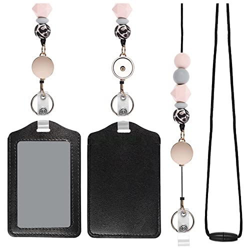 Steowsey Einziehbare Lanyards für Ausweise und SchlüSselanhäNger mit PU-Lederhalter Lehrer-Lanyards Breakaway für Frauen Rosa von Steowsey