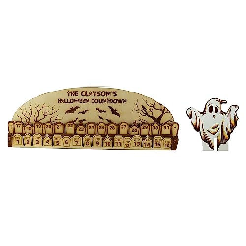 Steowsey Halloween-Adventskalender (2023 Neu)31 Halloween Beweglicher Holzblockkalender Countdown-Kalender Halloween Home C von Steowsey