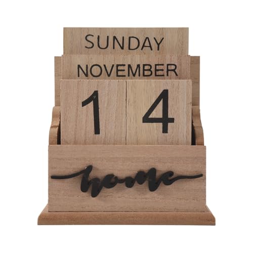 Steowsey HöLzerne Flip Desk Blocks Kalender, Plank/Tisch Kalender Anzeige, für Haus/BüRo Dekoration, 11.5X 6.5X 14.5CM, A von Steowsey