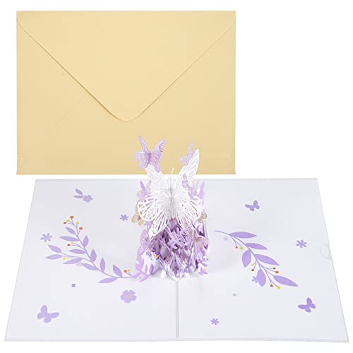 Steowsey Lila Schmetterling Geburtstags PopUp Karte, Schmetterlings Blumenkorb 3D GrußKarten für Frauen, MäDchen, Tochter, Muttertag von Steowsey