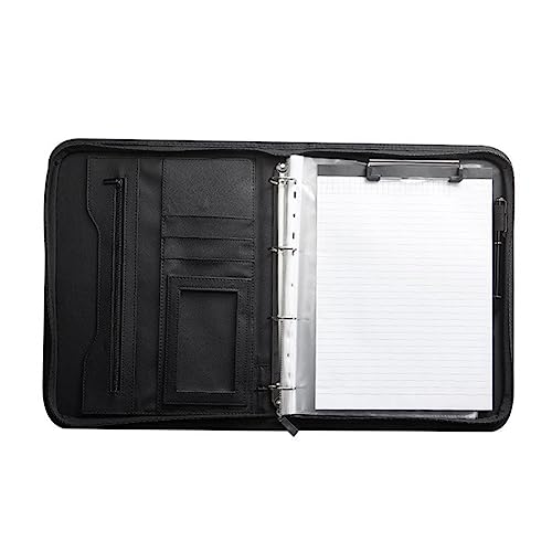 Steowsey Portfolio-Organizer mit ReißVerschluss, Padfolio-Ordner Aus Leder, Professioneller Business-Ordner, Organizer für/Dokumente (Schwarz) von Steowsey
