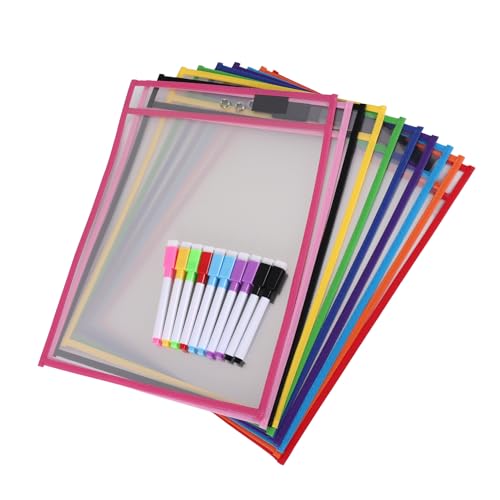 Steowsey Trocken Abwischbare HüLlen, (10 Pack) A4 Papier Job Ticket Halter, Wiederverwendbare Trocken Abwischbare BläTter für Klassenzimmer ArbeitsbläTter von Steowsey