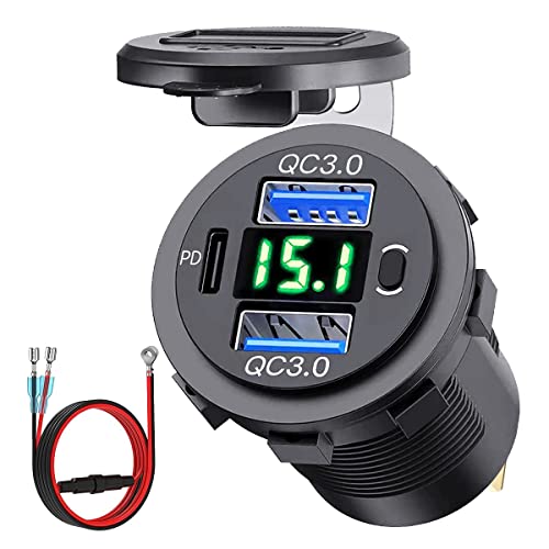 Steowsey USB-Steckdose, Dual-Schnellladung mit Voltmeter und Netzschalter, 12-V-USB-Ladeadapter für Auto, Marine, Steowsey USB-Steckdose, Dual-Schnellladung mit Voltmeter und Netzschalter, 12-V-USB-Ladeadapter für Auto, Marine, von Steowsey