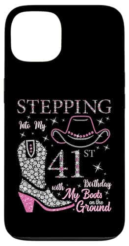 Ich trete in meinen 41. Geburtstag mit meinen Stiefeln auf dem Boden Hülle für iPhone 13 von Stepping Into My Birthday Cowgirls B-Day Party