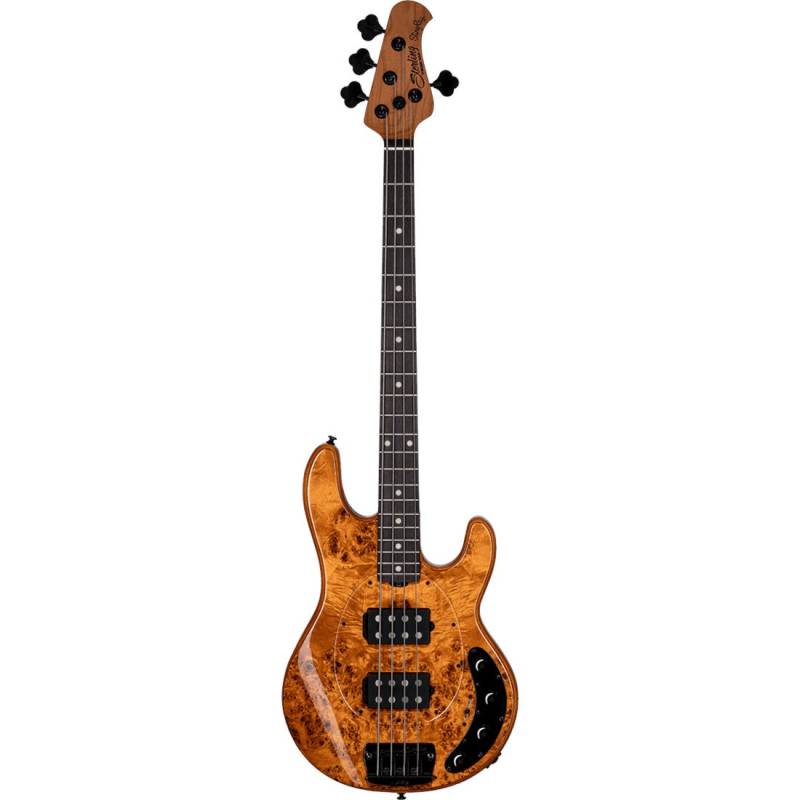Sterling by Music Man StingRay Ray34 HH Poplar Burl Amber Electric Bass with Deluxe Gig Bag von Sterling by Music Man
