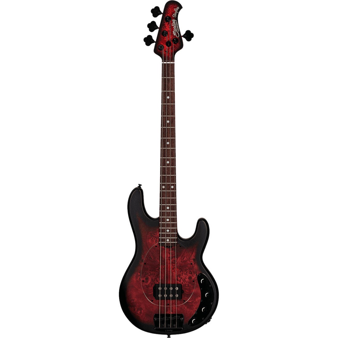 Sterling by Music Man StingRay Ray34 Poplar Burl Dark Scarlet Burst Satin Electric Bass Guitar with Gig Bag Sterling by Music Man StingRay Ray34 Poplar Burl Dark Scarlet Burst Satin Electric Bass Guitar with Gig Bag von Sterling by Music Man