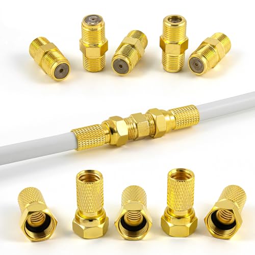 F-Stecker 7mm 10x + F-Verbinder 5X vergoldet SAT Kabel Schrauben | Gummidichtung | breite Mutter | schraubbar | Verlängerung für Koax Antennenkabel Verbindung | LNB | BK-Anlagen | Innen & Außen F-Stecker 7mm 10x + F-Verbinder 5X vergoldet SAT Kabel Schrauben | Gummidichtung | breite Mutter | schraubbar | Verlängerung für Koax Antennenkabel Verbindung | LNB | BK-Anlagen | Innen & Außen von Sterndiscount