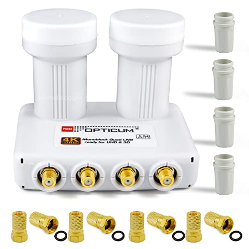 Opticum Monoblock Quad LNB LMQP für 4 Teilnehmer, 2 Satelliten Astra 19.2 + Hotbird 13 Empfang - digital Doppel Sat LMB Kopf Mono-Block 0.1dB Full HD, 4K, 8K, UHD + 8 F-Stecker gratis Sterndiscount Opticum Monoblock Quad LNB LMQP für 4 Teilnehmer, 2 Satelliten Astra 19.2 + Hotbird 13 Empfang - digital Doppel Sat LMB Kopf Mono-Block 0.1dB Full HD, 4K, 8K, UHD + 8 F-Stecker gratis Sterndiscount von Sterndiscount