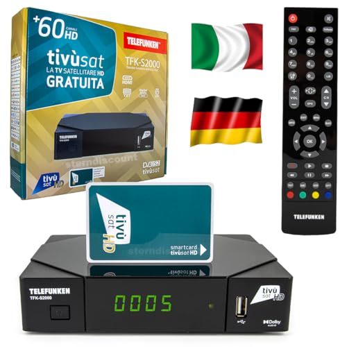 Telefunken TFKS2000 Original Tivusat HD Satelliten-Receiver inkl. aktivierter Tivùsat HD-Karte Full HD 1080p Vorinstalliert für deutsche & italienische TV SAT Sender 13°E & 19.2°E Sterndiscount Telefunken TFKS2000 Original Tivusat HD Satelliten-Receiver inkl. aktivierter Tivùsat HD-Karte Full HD 1080p Vorinstalliert für deutsche & italienische TV SAT Sender 13°E & 19.2°E Sterndiscount von Sterndiscount