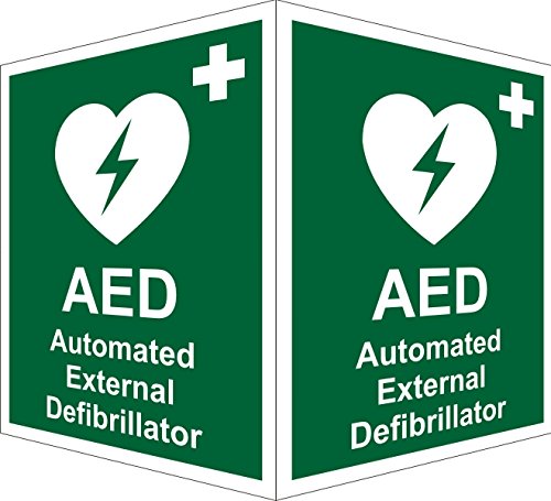 Seco AED Automated External Defibrillator On Each Face Schild, 150 mm x 200 mm – 1 mm halbstarrer Kunststoff von Stewart Superior