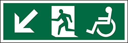 Seco DDA Fire Exit – Pfeil nach unten und links, Mann läuft links, Rollstuhl Piktogramm, 450 mm x 150 mm – selbstklebendes Vinyl von Stewart Superior