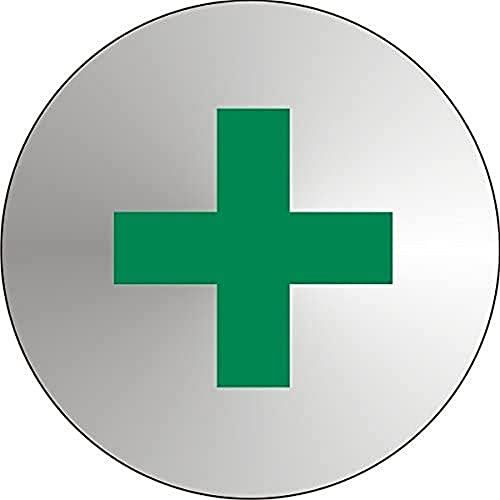 Seco Erste-Hilfe-Piktogrammschild, 72 mm Durchmesser, 1,2 mm, gebürsteter Edelstahl Seco Erste-Hilfe-Piktogrammschild, 72 mm Durchmesser, 1,2 mm, gebürsteter Edelstahl von SECO