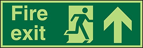 Seco Fire Exit – Fire Exit, Man Running Right, Pfeil zeigt nach oben, 450 mm x 150 mm – nachleuchtender 1 mm halbstarrer Kunststoff von SECO
