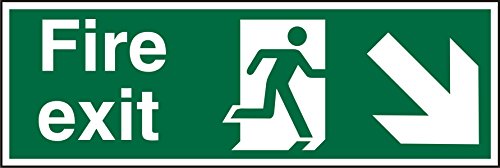 Seco Fire Exit – Fire Exit, Man Running Right, Pfeil zeigt nach unten und rechts, 450 mm x 150 mm – selbstklebendes Vinyl, Weiß von Stewart Superior