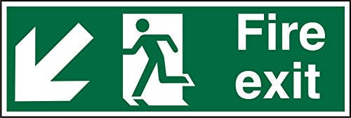Seco Fire Exit Schild mit Pfeil nach unten und links, Mann läuft links, 300 x 100 mm, 1 mm, halbstarrer Kunststoff von SECO