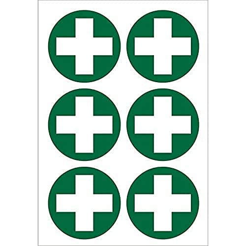 Seco First Aid Cross Pictogram Sticker, 60mm Diameter (Sheet of 6) - Self Adhesive Vinyl von Stewart Superior