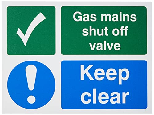 Seco Schild "Gas Mains Shut Off Valve", 200 mm x 150 mm, 1 mm, halbstarrer Kunststoff von Stewart Superior