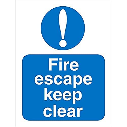 Seco Schild mit Aufschrift "Fire Escape Keep Clear", 150 x 200 mm, selbstklebendes Vinyl, Blau/Transparent/Weiß von Stewart Superior