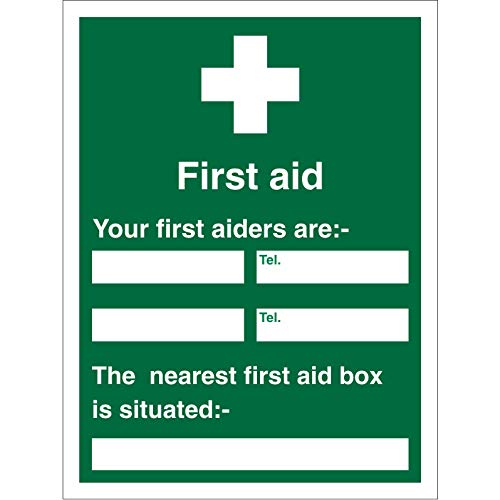 Seco Schild mit Aufschrift "First Aid - Your First Aiders Are/The Nearest First Aid Box Is situation", 450 mm x 600 mm, 1 mm halbstarrer Kunststoff von SECO