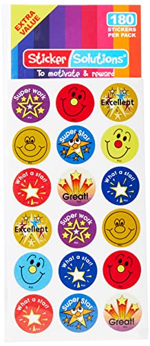 Sticker Solutions Aufkleber Sterne und Smileys mit Lobaufschriften, 180 Stück von Sticker Solutions