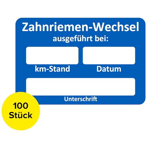 Zahnriemenwechsel Aufkleber 100 Stück – Zahnriemen Aufkleber beschreibbar, Service Zettel KFZ, Wartungsaufkleber, Service Aufkleber, Zahnriemen Kundendienst Aufkleber Werkstatt (100 Stück) von Sticker-Verlag