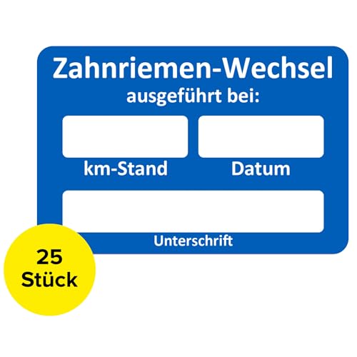 Zahnriemenwechsel Aufkleber 25 Stück – Zahnriemen Aufkleber beschreibbar, Service Zettel KFZ, Wartungsaufkleber, Service Aufkleber, Zahnriemen Kundendienst Aufkleber Werkstatt (25 Stück) von Sticker-Verlag