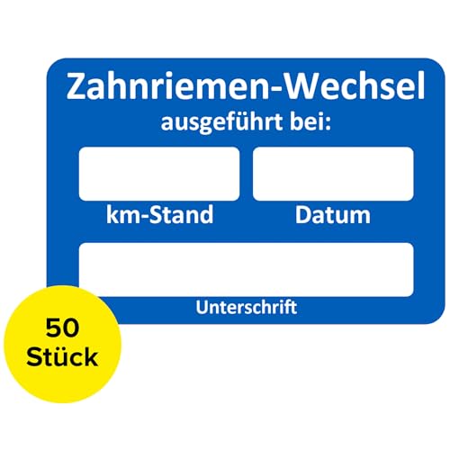 Zahnriemenwechsel Aufkleber 50 Stück – Zahnriemen Aufkleber beschreibbar, Service Zettel KFZ, Wartungsaufkleber, Service Aufkleber, Zahnriemen Kundendienst Aufkleber Werkstatt (50 Stück) von Sticker-Verlag