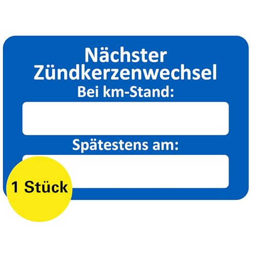 Zündkerzenwechsel Aufkleber 1 Stück – Service Zettel KFZ beschreibbar, Wartungsaufkleber, Service Aufkleber, Zündkerzen Aufkleber, Kundendienst Aufkleber für KFZ Werkstatt (1 Stück) von Sticker-Verlag