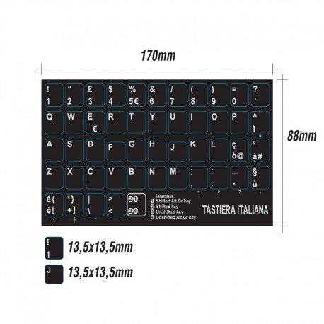 StickersLab - Aufkleber Buchstaben Italienisch Tastatur schwarz weiße Buchstaben große Tasten 13,5 mm x 13,5 mm (100 Stück) von StickersLab