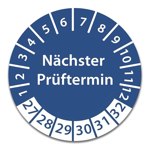 Prüfplakette DGUV V3 Nächster Prüftermin E-Check Elektro - 2027-2032 - Wasserfest/UV-Schutz - 30mm Plakette für Tritte Leitern Feuerlöscher Variante Nächster Prüftermin, Farbe Blau, Größe 1.000 Stück von Stickerworld24