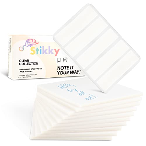 STIKKY Transparente Haftnotizen [500 Blätter und 125 Page Marker]- Sticky Notes durchsichtig - Super Stark Klebend - Klebezettel Perfekt zum Erstellen von Notizen und Erinnerungen von Stikky