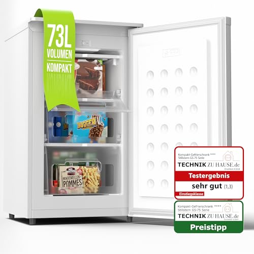 Stillstern Gefrierschrank C (73L) 4-Sterne-Gefrierfach -18°C, geringer Energieverbrauch, 3 Fächer, stufenlos regelbare Temperatur, wechselbarer Türanschlag, Gefrierschrank Klein, Tiefkühlschrank von Stillstern