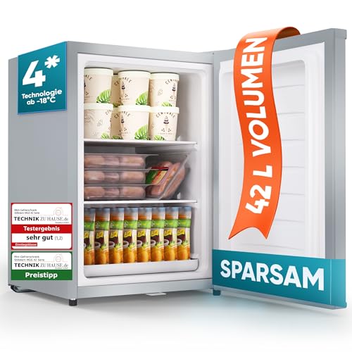 Stillstern Mini Gefrierschrank (42L) -18°C, Eiswürfelschale, Schloss, Türanschlag wechselbar, 4-Sterne Tiefkühlschrank für Camping/Büro Gefriertruhe Klein Gefrierschrank Klein Tiefkühltruhe von Stillstern