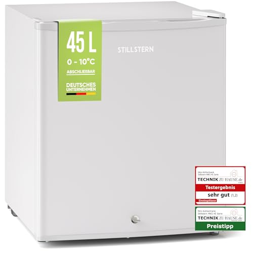 Stillstern Mini Kühlschrank E 45L mit Abtauautomatik, Schloss, Frostfach, Leise, Ideal für Küche, Büro, Schlafzimmer, Hotels und kleine Wohnungen Kühlschrank klein Minibar Getränkekühlschrank von Stillstern