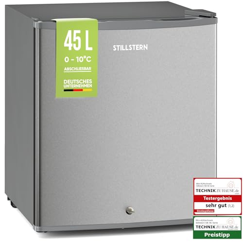 Stillstern Mini Kühlschrank E 45L mit Abtauautomatik, Schloss, Frostfach, Leise, Ideal für Küche, Büro, Schlafzimmer, Hotels und kleine Wohnungen Kühlschrank klein Minibar Getränkekühlschrank von Stillstern