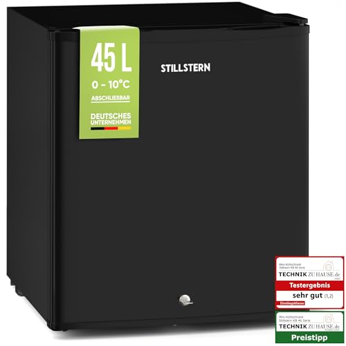 Stillstern Mini Kühlschrank E 45L mit Abtauautomatik, Schloss, Frostfach, Leise, Ideal für Küche, Büro, Schlafzimmer, Hotels und kleine Wohnungen Kühlschrank klein Minibar Getränkekühlschrank von Stillstern