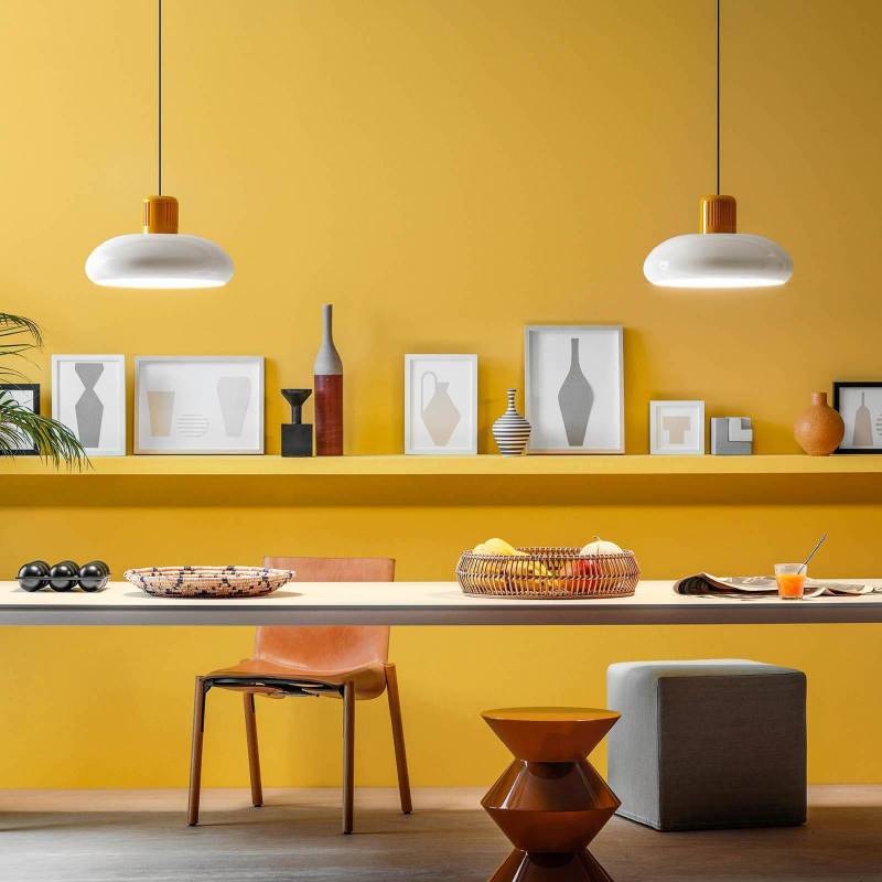 Stilnovo LED-Hängelampe Trepiù, weiß/gelb, Ø 40 cm, Metall von Stilnovo