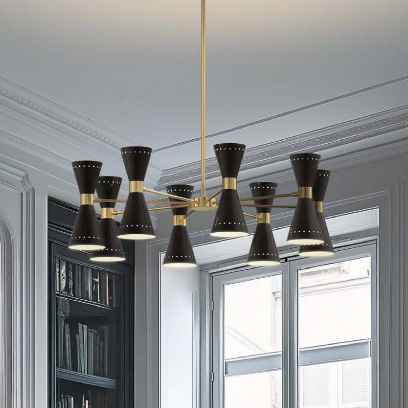 Stilnovo Pendellampe Megafono, Ø 100 cm, schwarz, 16-flg. Stilnovo Pendellampe Megafono, Ø 100 cm, schwarz, 16-flg. von Stilnovo