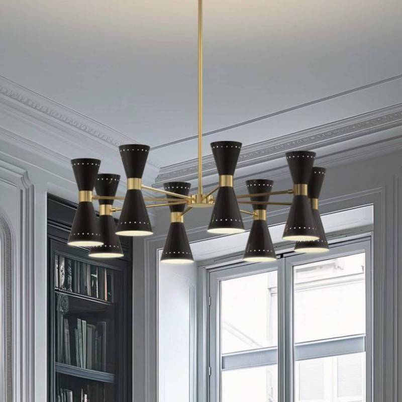 Stilnovo Pendellampe Megafono, Ø 100 cm, schwarz, 16-flg. von Stilnovo