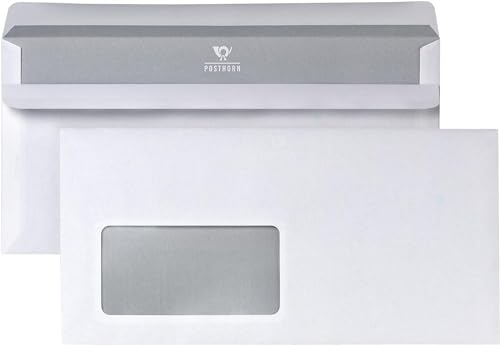 Briefumschlag DIN lang 10 Stück, selbstklebender Briefumschlag mit Fenster, weiße Briefumschläge mit grauem Innendruck für Sichtschutz, 110 x 220 mm, 75g/m² von Stofftreff Santi