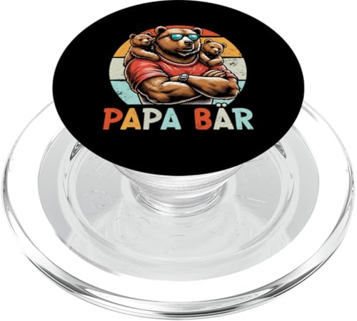 Papa Bär Papa Bear Vatertag Sohn Tochter 2 Kinder Retro PopSockets PopGrip für MagSafe von Stolzer Papa Bär Liebevoller Papa Vater Daddy