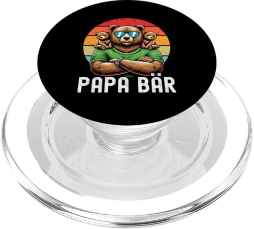 Papa Bär Papa Bear Vatertag Sohn Tochter Elternteil Retro PopSockets PopGrip für MagSafe von Stolzer Papa Bär Liebevoller Papa Vater Daddy