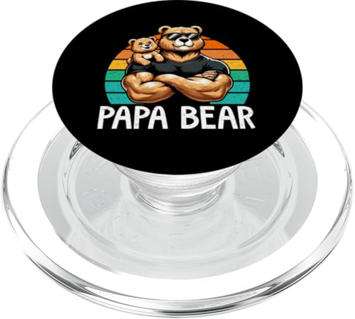 Papa Bär Papa Bear Vatertag Sohn Tochter Elternteil Retro PopSockets PopGrip für MagSafe von Stolzer Papa Bär Liebevoller Papa Vater Daddy